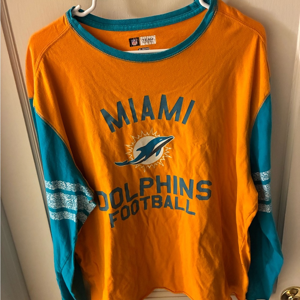 NFL Miami Dolphins Women's Long Sleeve Tee - Orange and Teal